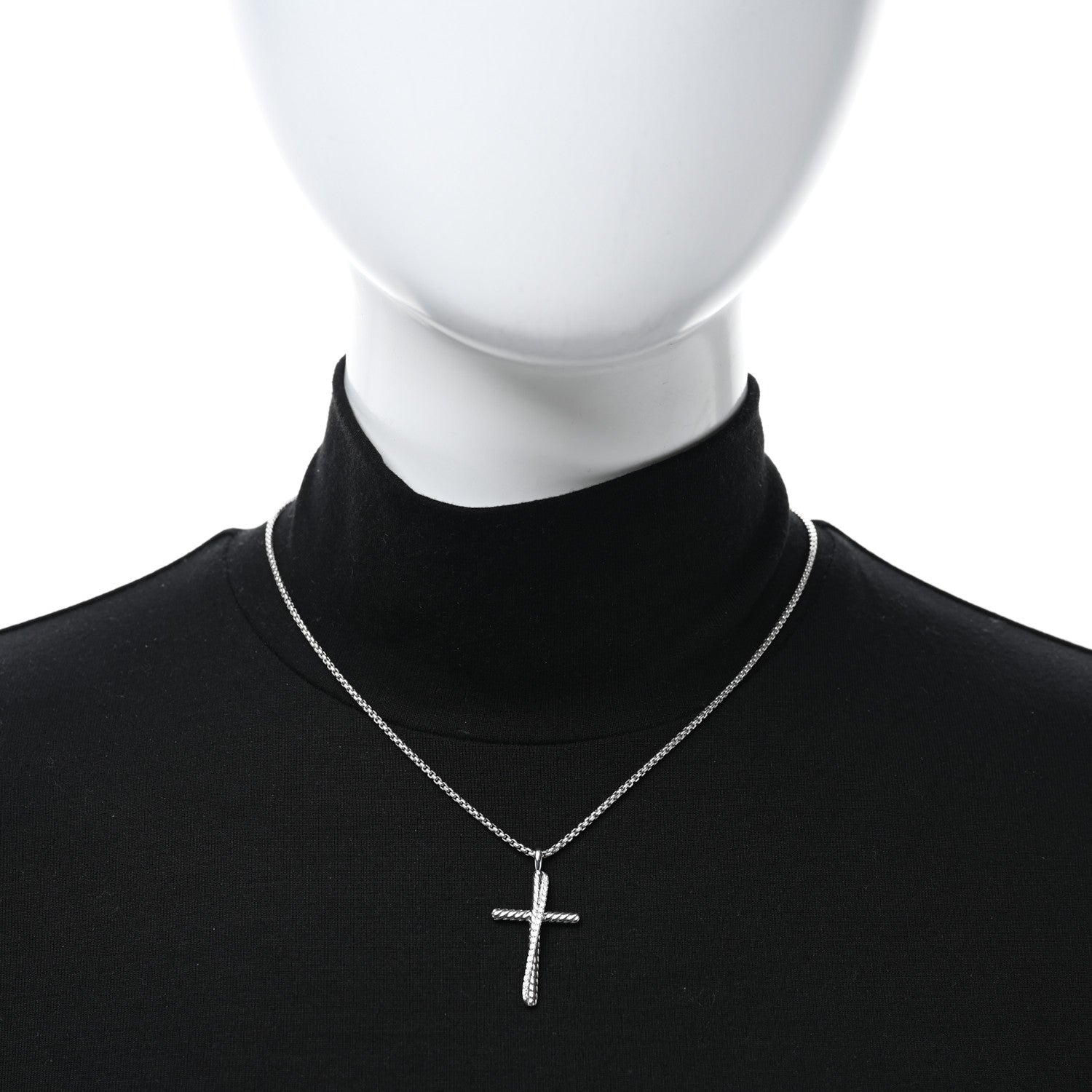 David Yurman Sterling Silver Diamond 35mm Crossover Cross Necklace 2 of 4