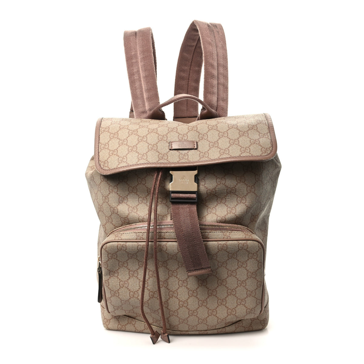 GG Supreme Monogram Medium Single Buckle Rucksack Backpack Beige
