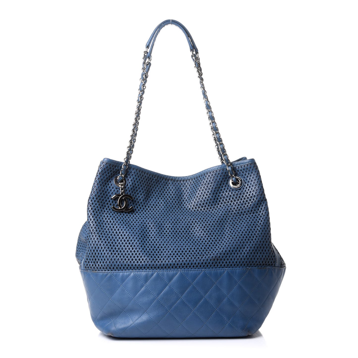 Calfskin Perforated Up In The Air North South Tote Blue