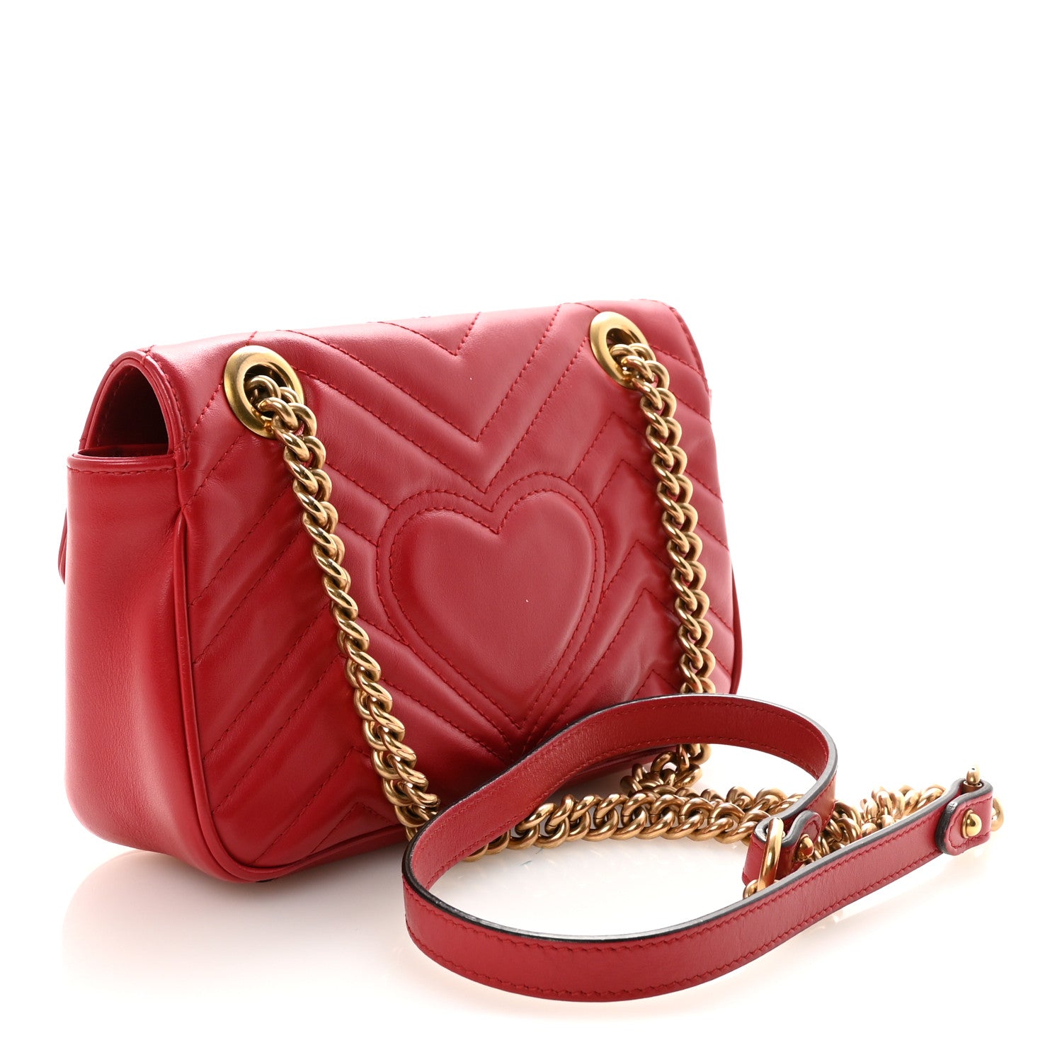 Gucci Calfskin Matelasse Mini GG Marmont Shoulder Bag Hibiscus Red 3 of 10