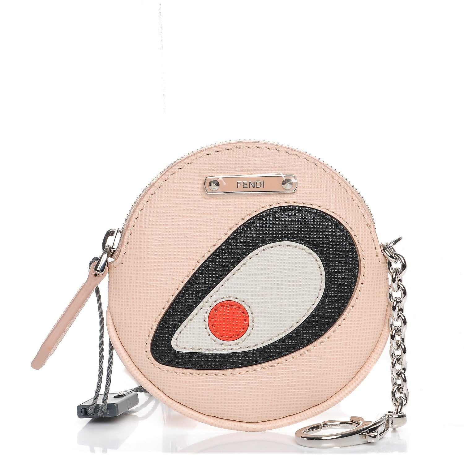 Fendi Saffiano Monster Eye Coin Purse Key Case Rosa Plaster 1 of 7