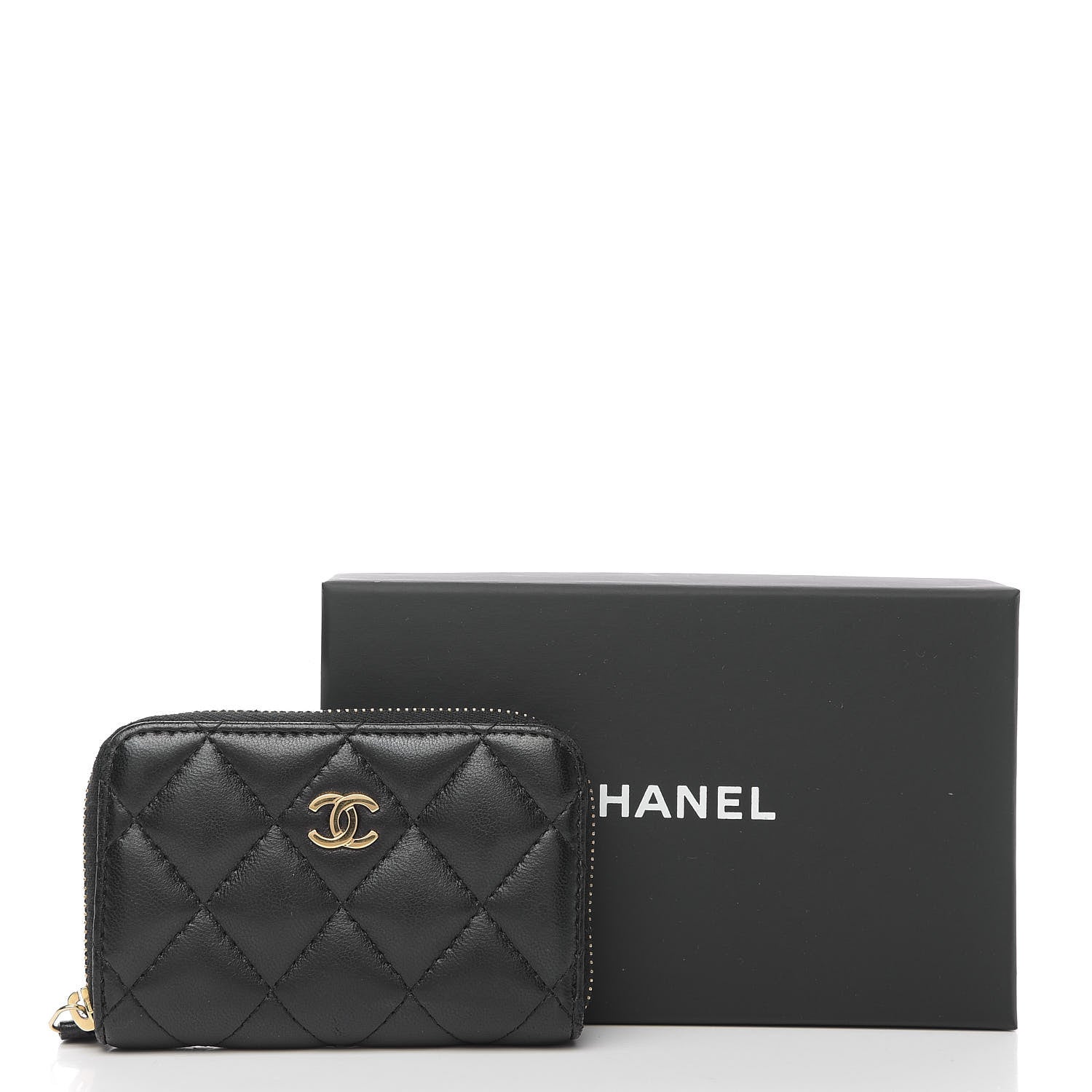 Chanel Lambskin Quilted Zip Card Holder Black 7 of 7