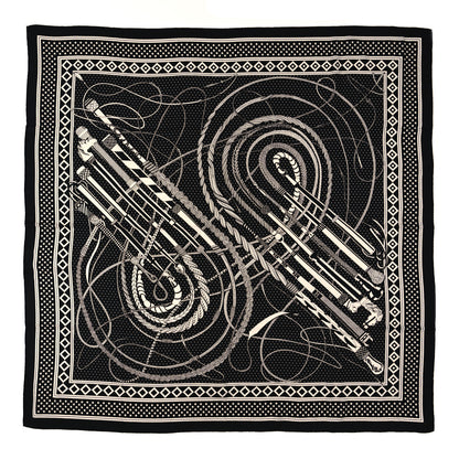 Hermes Silk Cashmere Fouets Et Badines Bandana Shawl 140 White Black 1 of 7