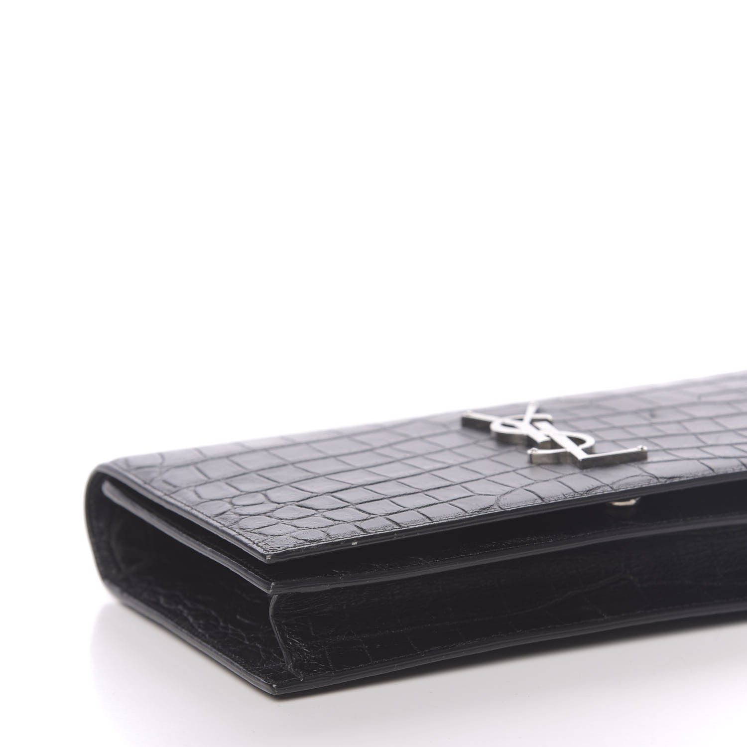 Saint Laurent Calfskin Crocodile Embossed Classic Kate Monogram Clutch Black 7 of 9