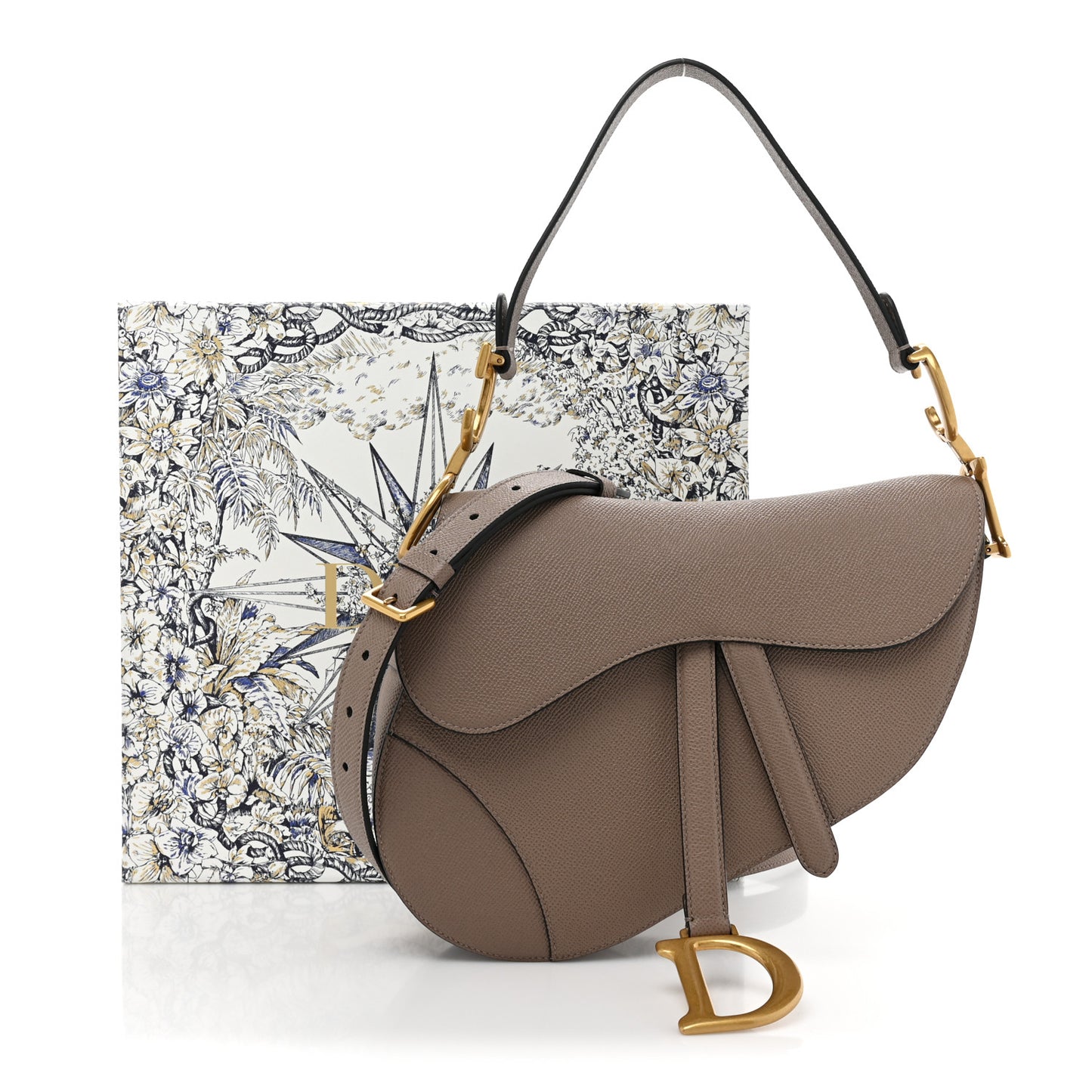 Grained Calfskin Saddle Bag With Strap Taupe