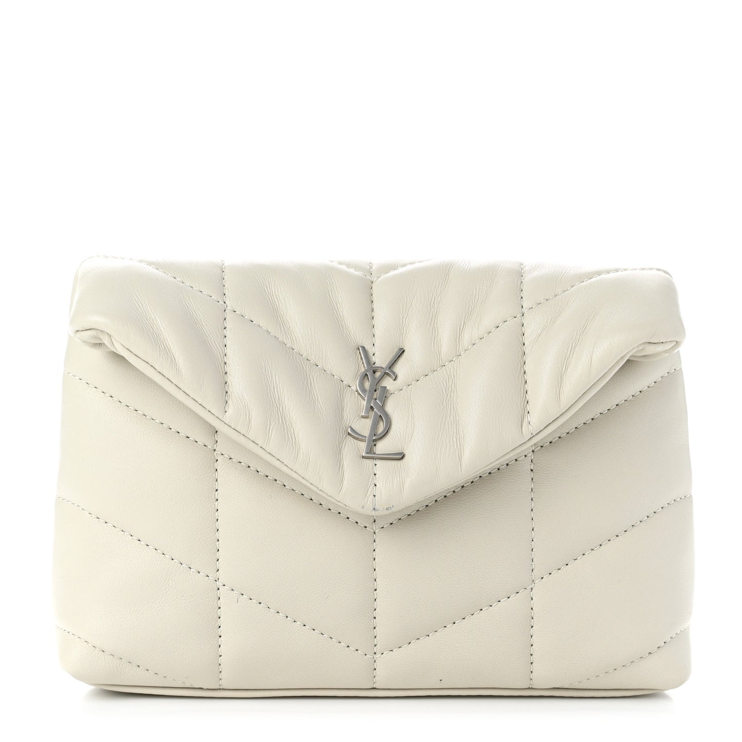 Lambskin Monogram Loulou Puffer Pouch Clutch Crema Soft