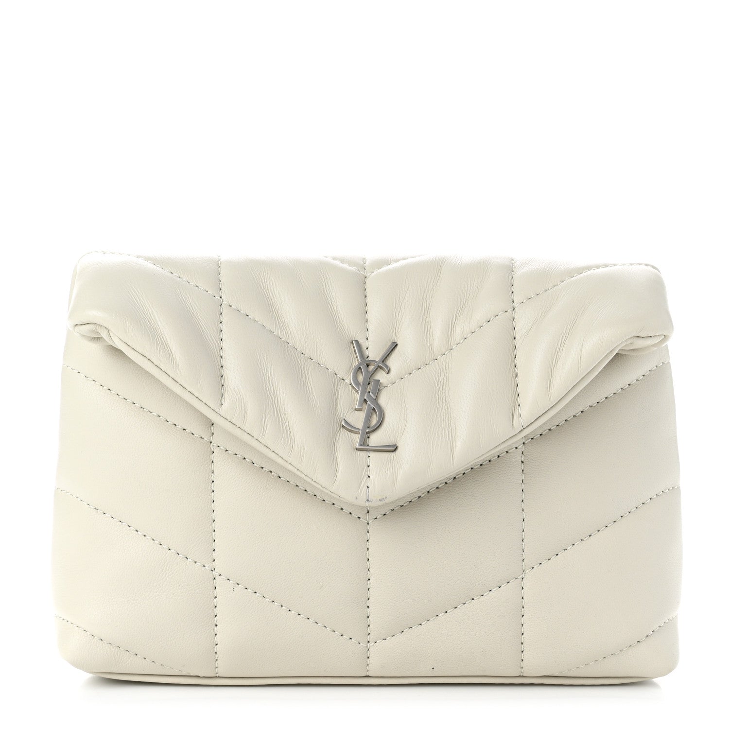 Saint Laurent Lambskin Monogram Loulou Puffer Pouch Clutch Crema Soft 1 of 9