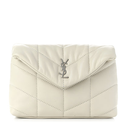 Saint Laurent Lambskin Monogram Loulou Puffer Pouch Clutch Crema Soft 1 of 9