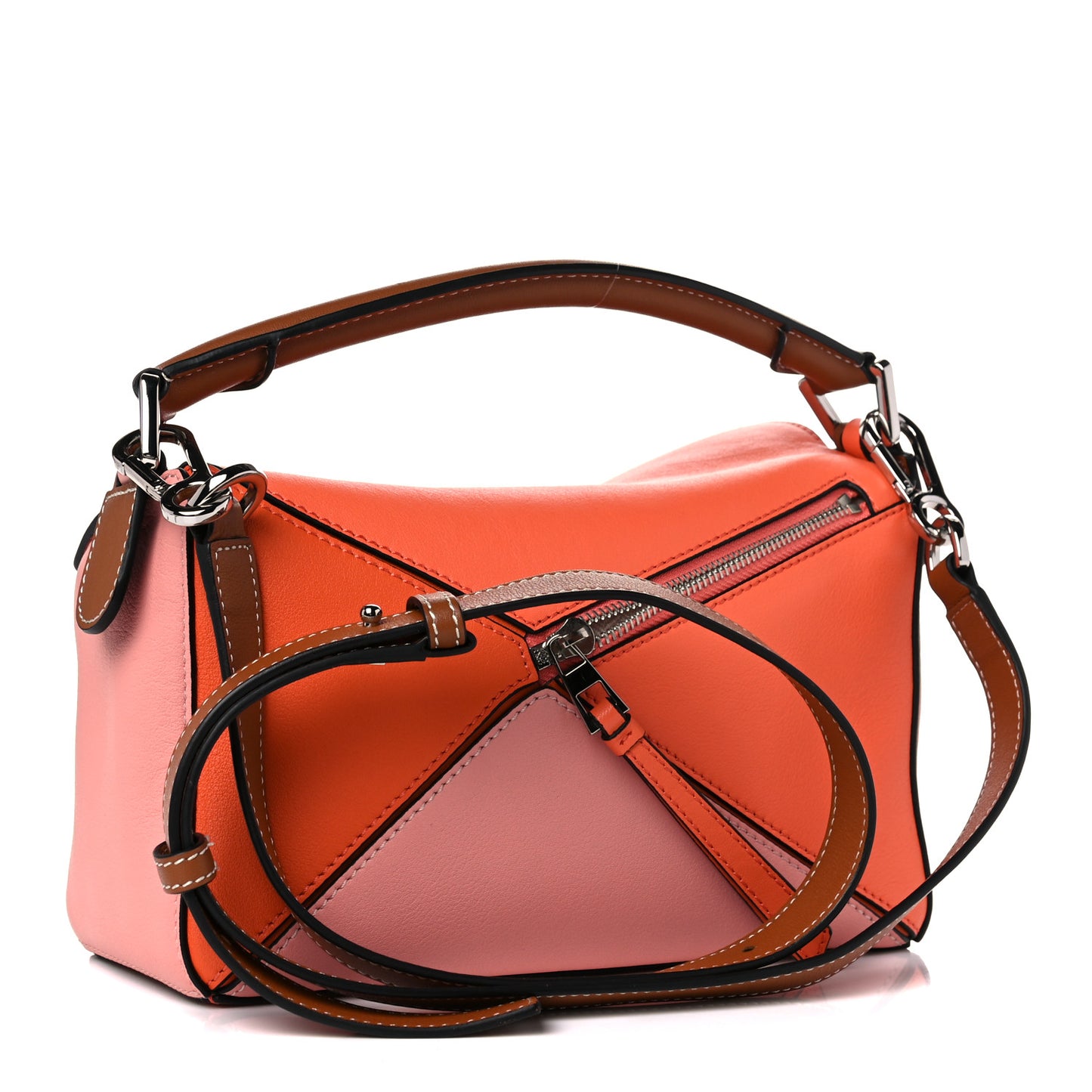 Calfskin Small Puzzle Bag Orange Tan Pink