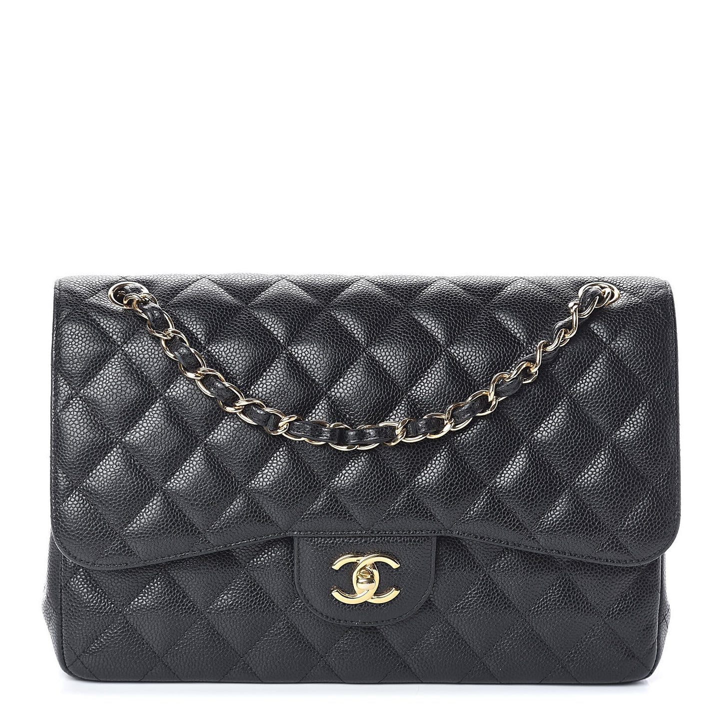 Caviar Quilted Jumbo Double Flap Black