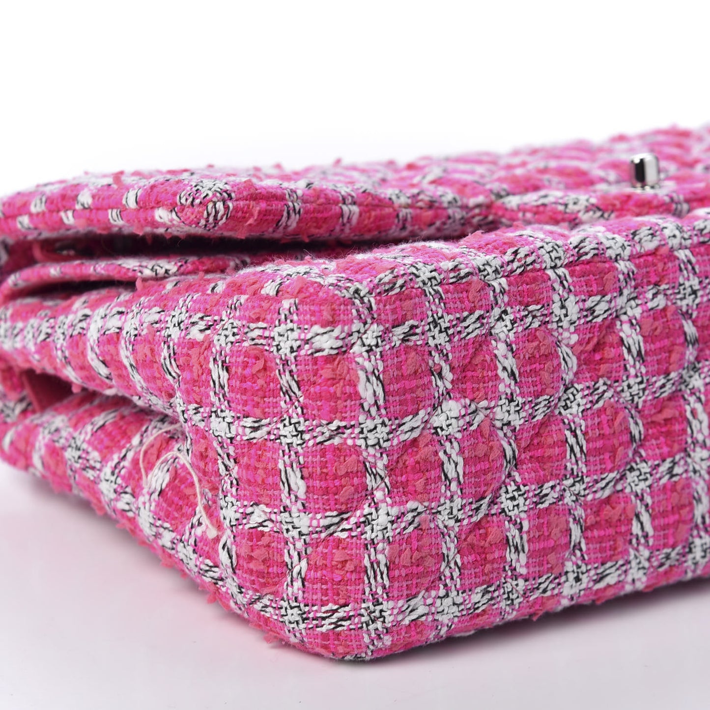 Tweed Quilted Jumbo Double Flap Hot Pink