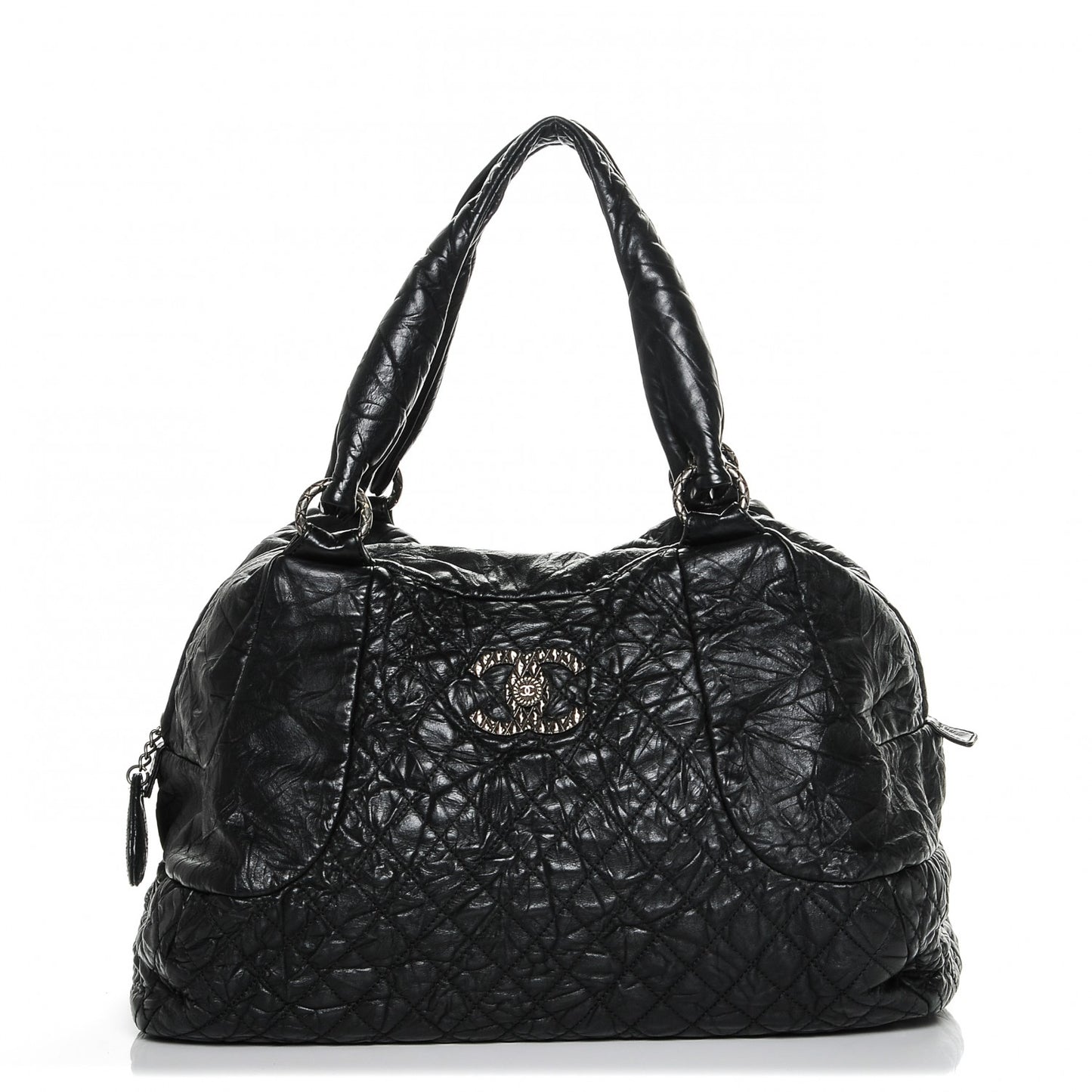 Aged Calfskin Coco Rider Bowling Bag Black