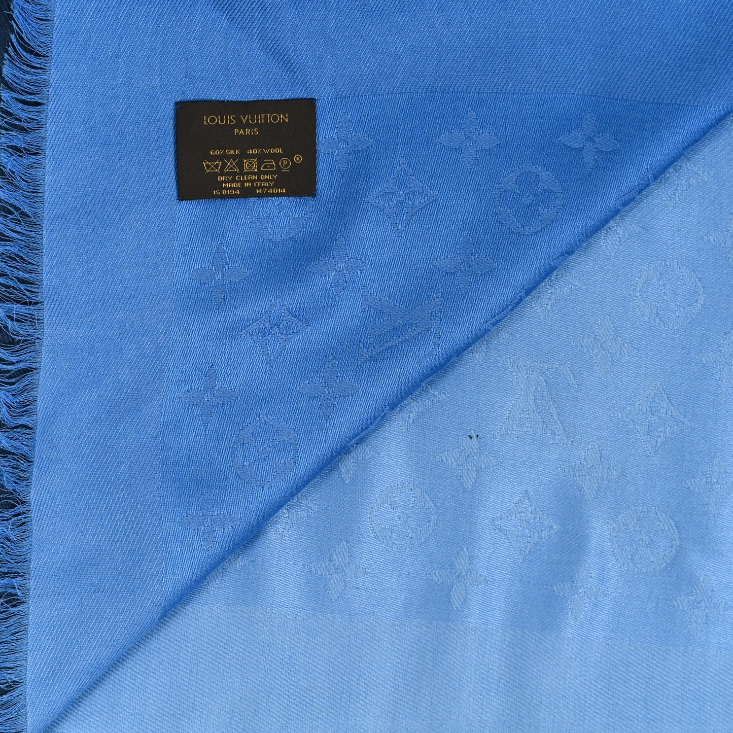 Silk Wool Monogram Sunrise Stole Blue