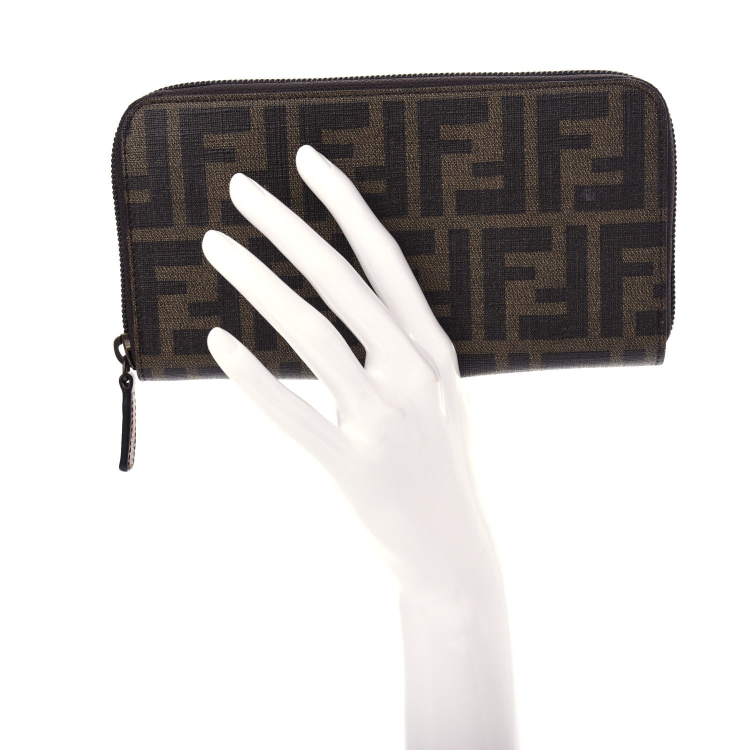 Fendi Zucca Spalmati Zip Around Wallet Tobacco Cioccolato 2 of 7