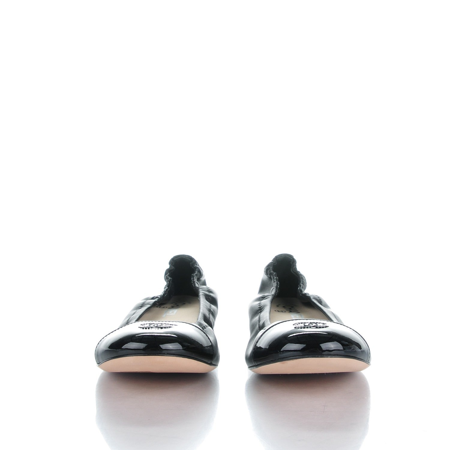 Chanel Lambskin Patent CC Elastic Cap Toe Ballerina Flats 42 Black 2 of 7