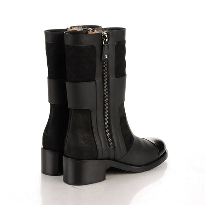 Chanel Calfskin Quilted Patent Cap Toe Boots 41.5 Black 4 of 7
