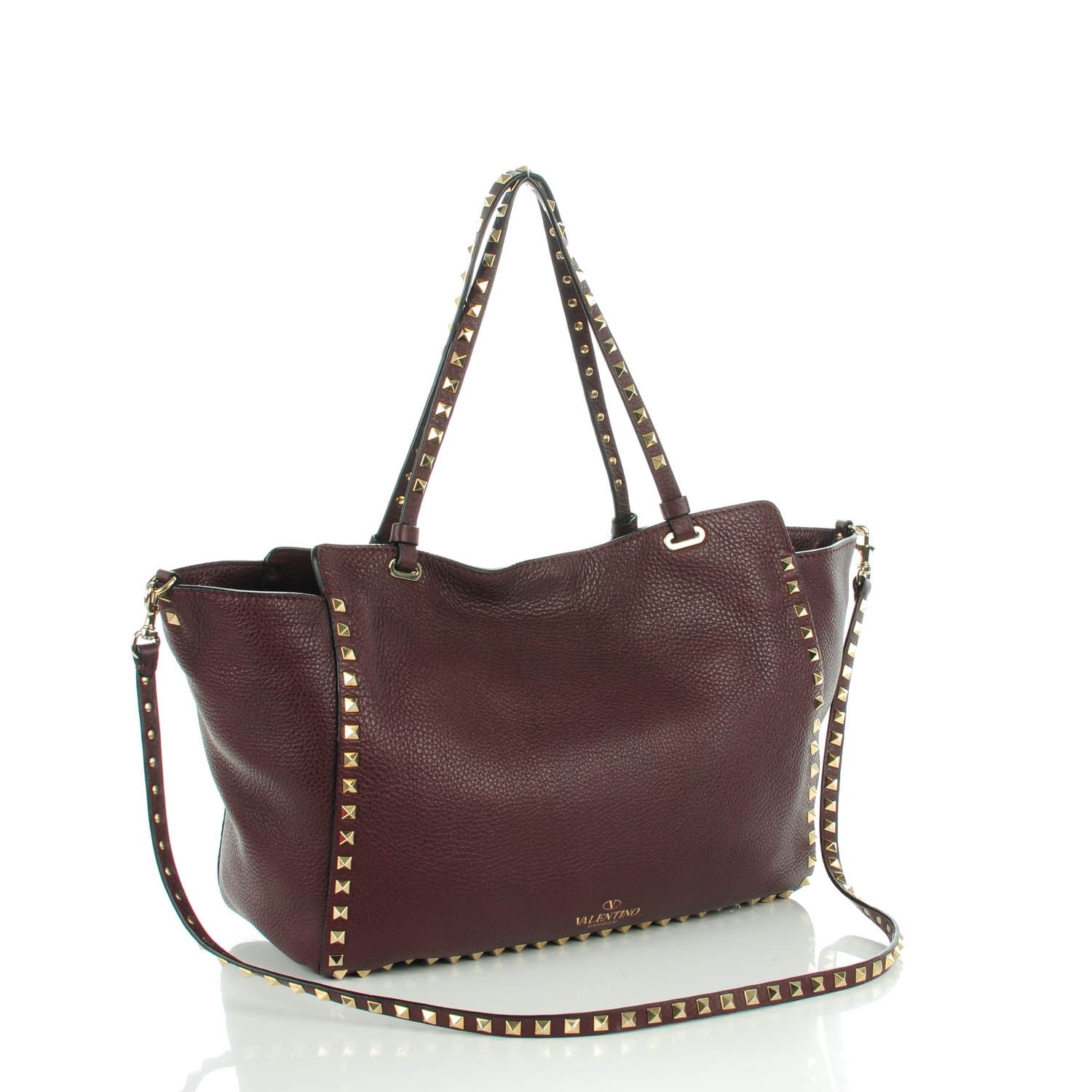 Valentino Garavani Pebbled Calfskin Medium Rockstud Tote Rubin 3 of 8