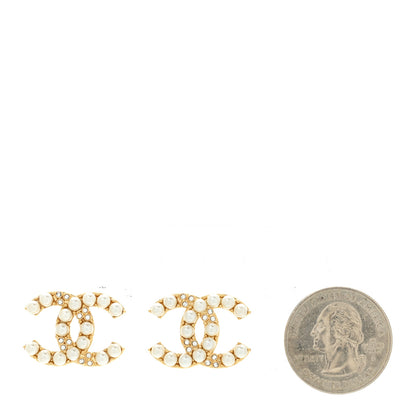 Chanel Pearl Crystal CC Earrings Gold 2 of 5