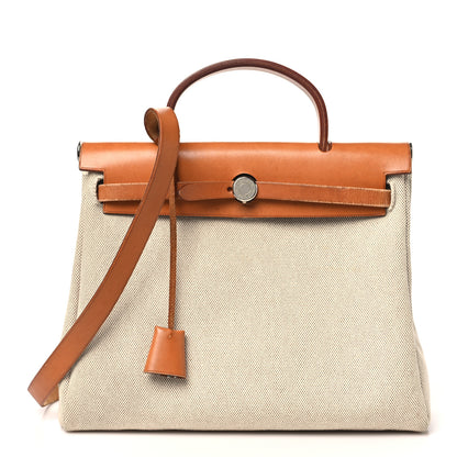 Hermes Toile Vache Calfskin Herbag PM 30 Black Natural 1 of 15