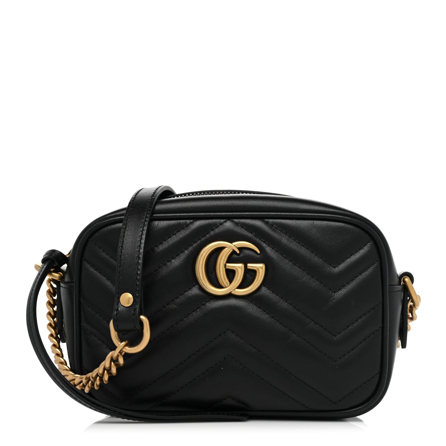 Calfskin Matelasse Mini GG Marmont Chain Shoulder Bag Black