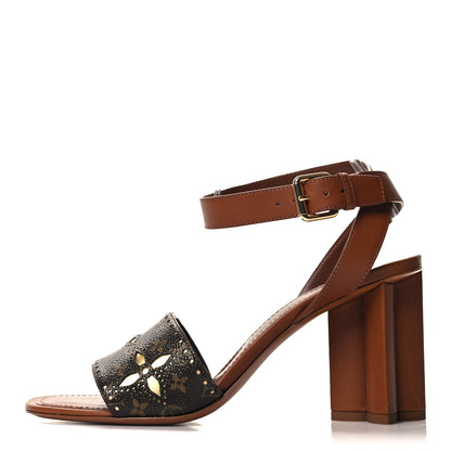 Louis Vuitton Calfskin Perforated Monogram Silhouette Sandals 40 Gold 1 of 8