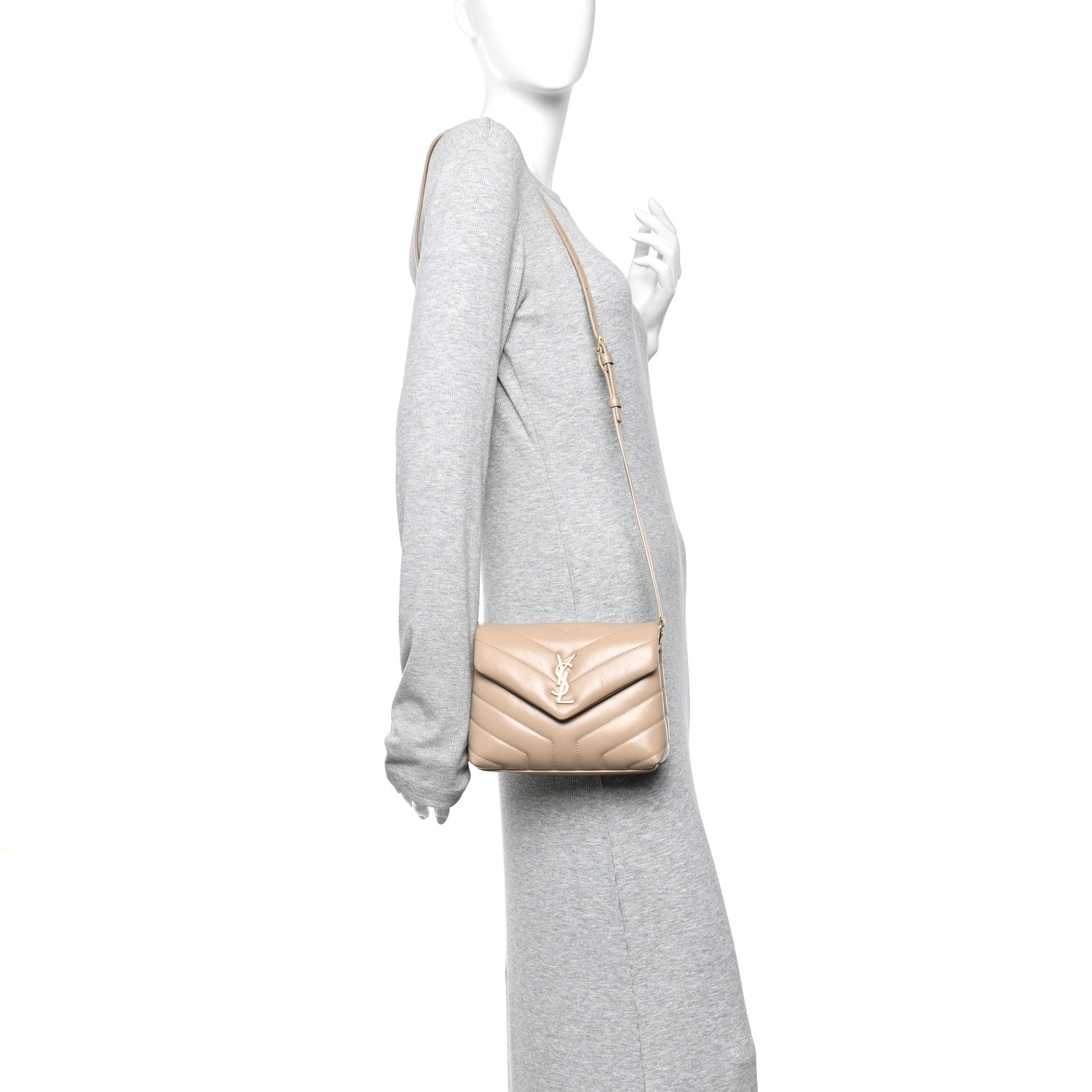 Saint Laurent Calfskin Y Quilted Monogram Toy Loulou Crossbody Bag Dark Beige 2 of 10