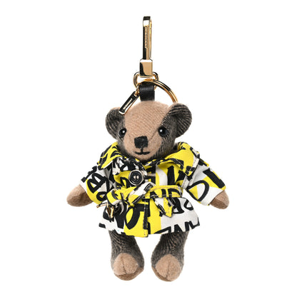 Burberry Cashmere Graffiti Print Thomas Trench Teddy Bear Keychain Charm Yellow 1 of 6