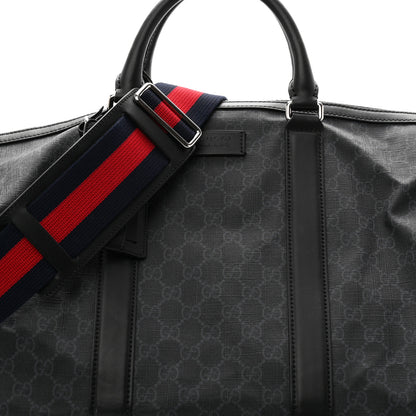 Gucci Soft GG Supreme Monogram Appia Calfskin Web Large Carry On Duffle Bag Black Grey 7 of 9