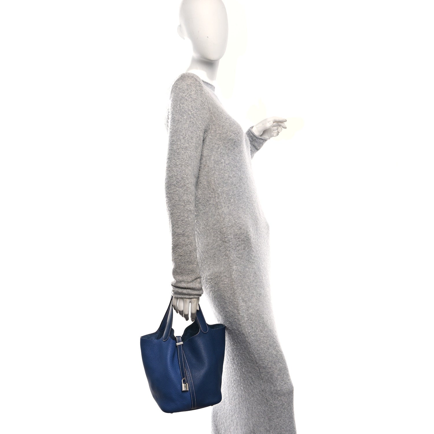 Hermes Taurillon Clemence Casaque Picotin Lock 22 MM Bleu Saphir