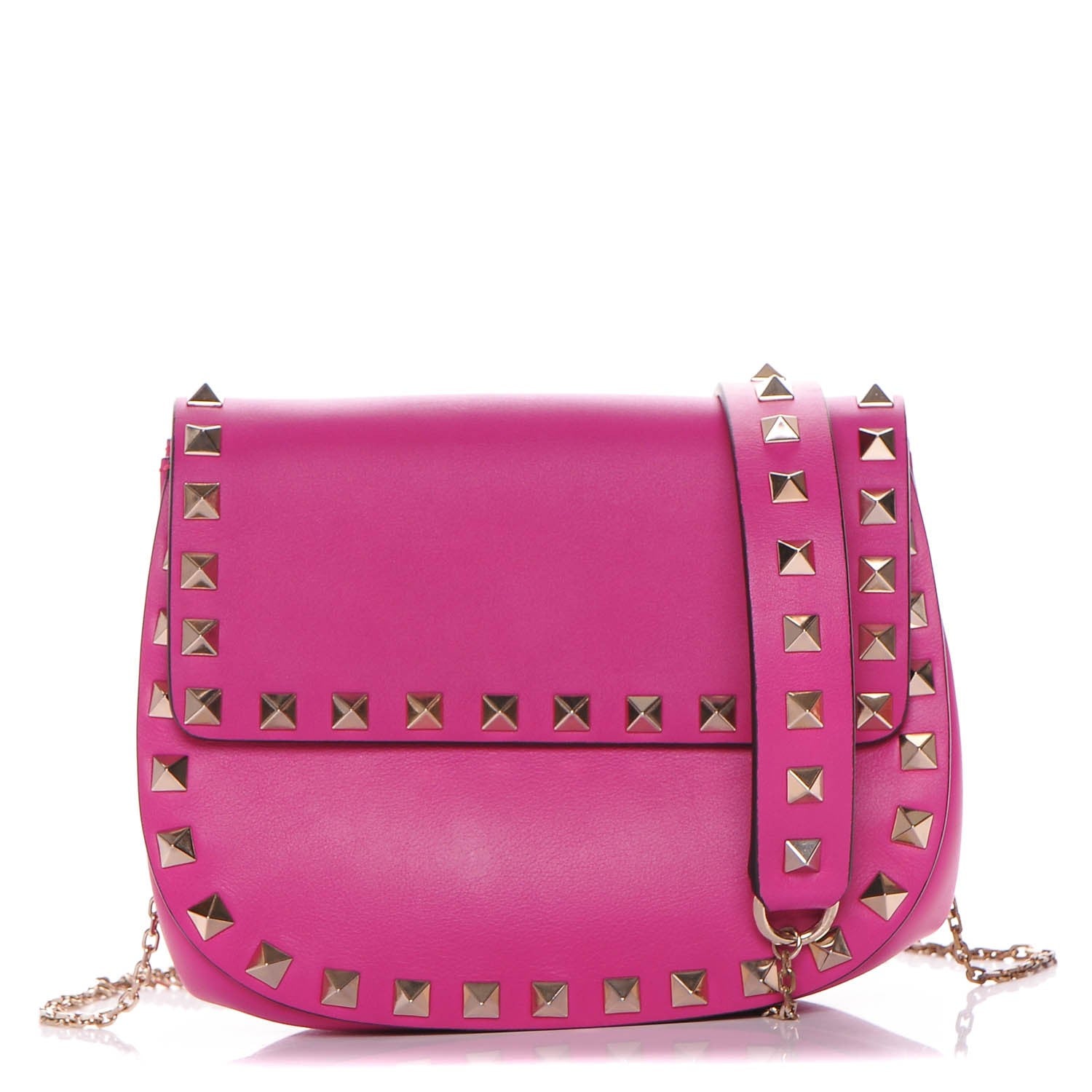 Valentino Garavani Vitello Mini Rockstud Crossbody Saddle Bag Fuxia 1 of 7