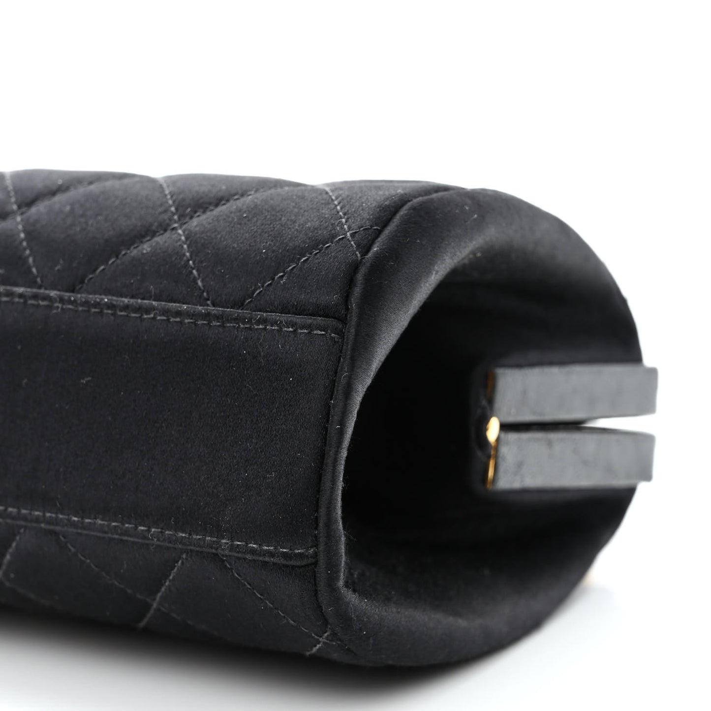 Satin Quilted CC Kisslock Clutch Black