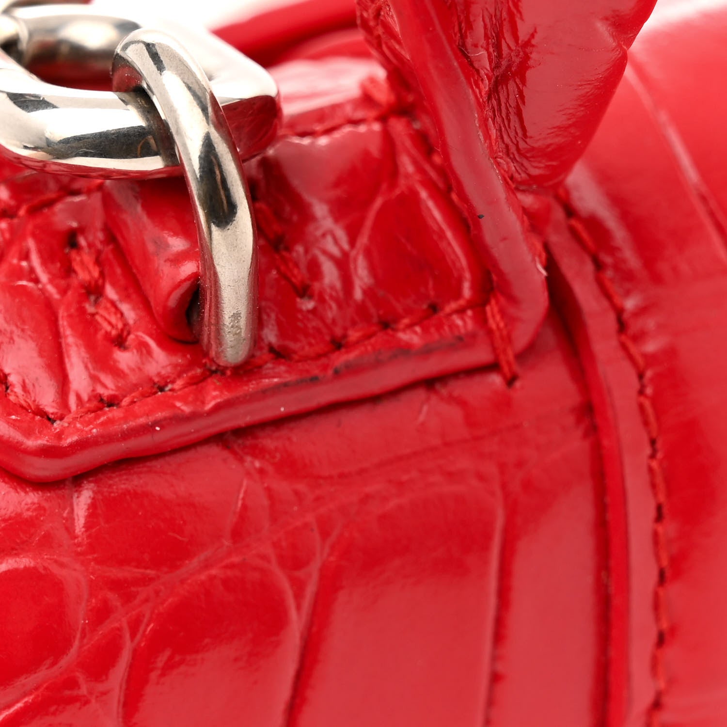 Balenciaga Shiny Calfskin Tonal B Crocodile Embossed Hourglass Top Handle Bag XS Bright Red 13 of 13