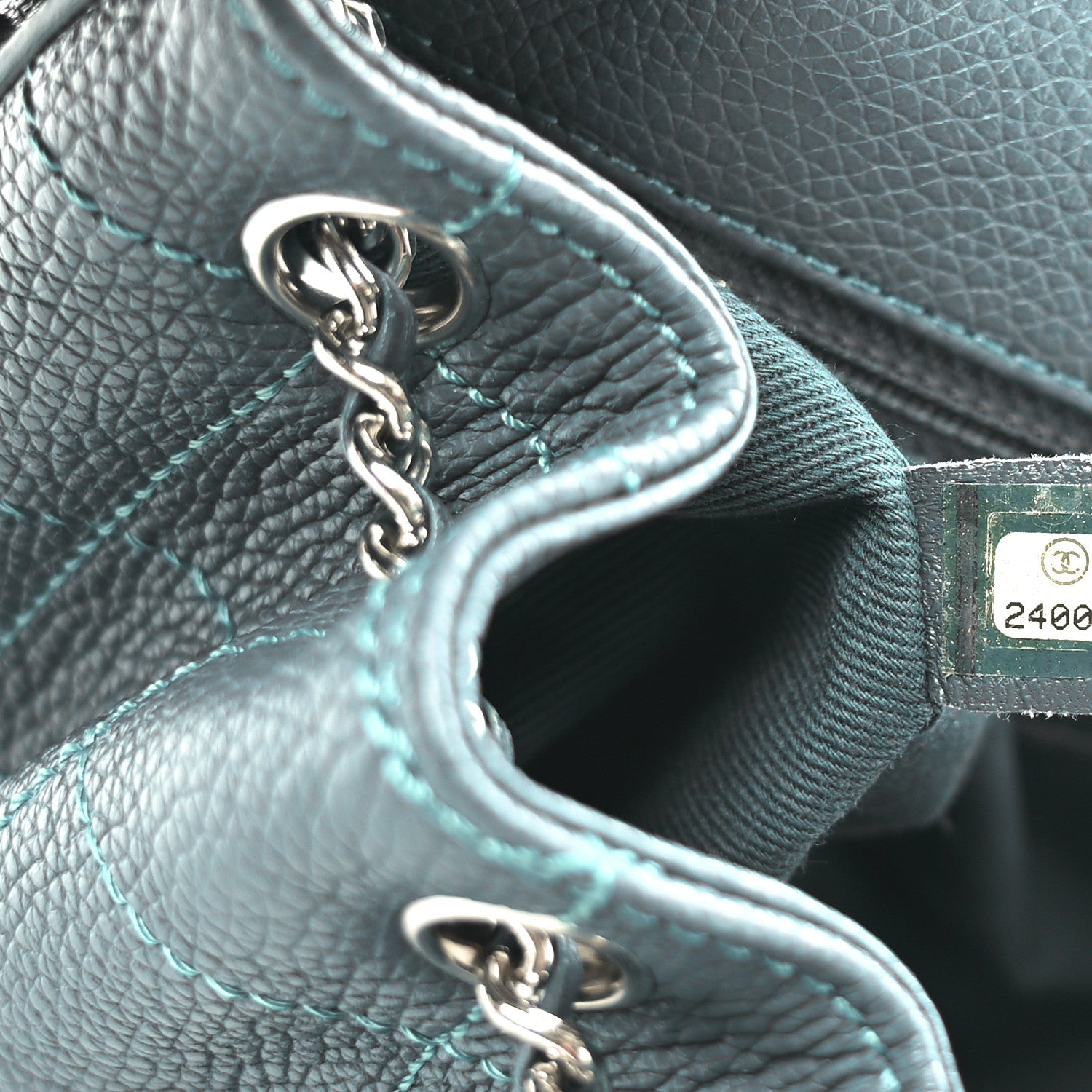 Chanel Grained Calfskin Stitched Small Messenger Flap Bag Teal 7 of 10