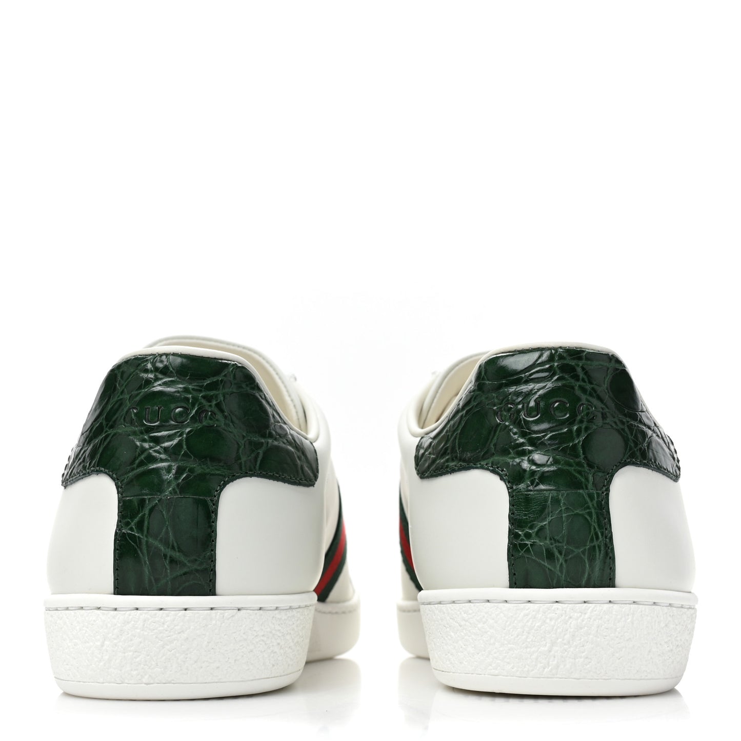 Calfskin Crocodile Web Womens Ace Sneakers 41 White Green