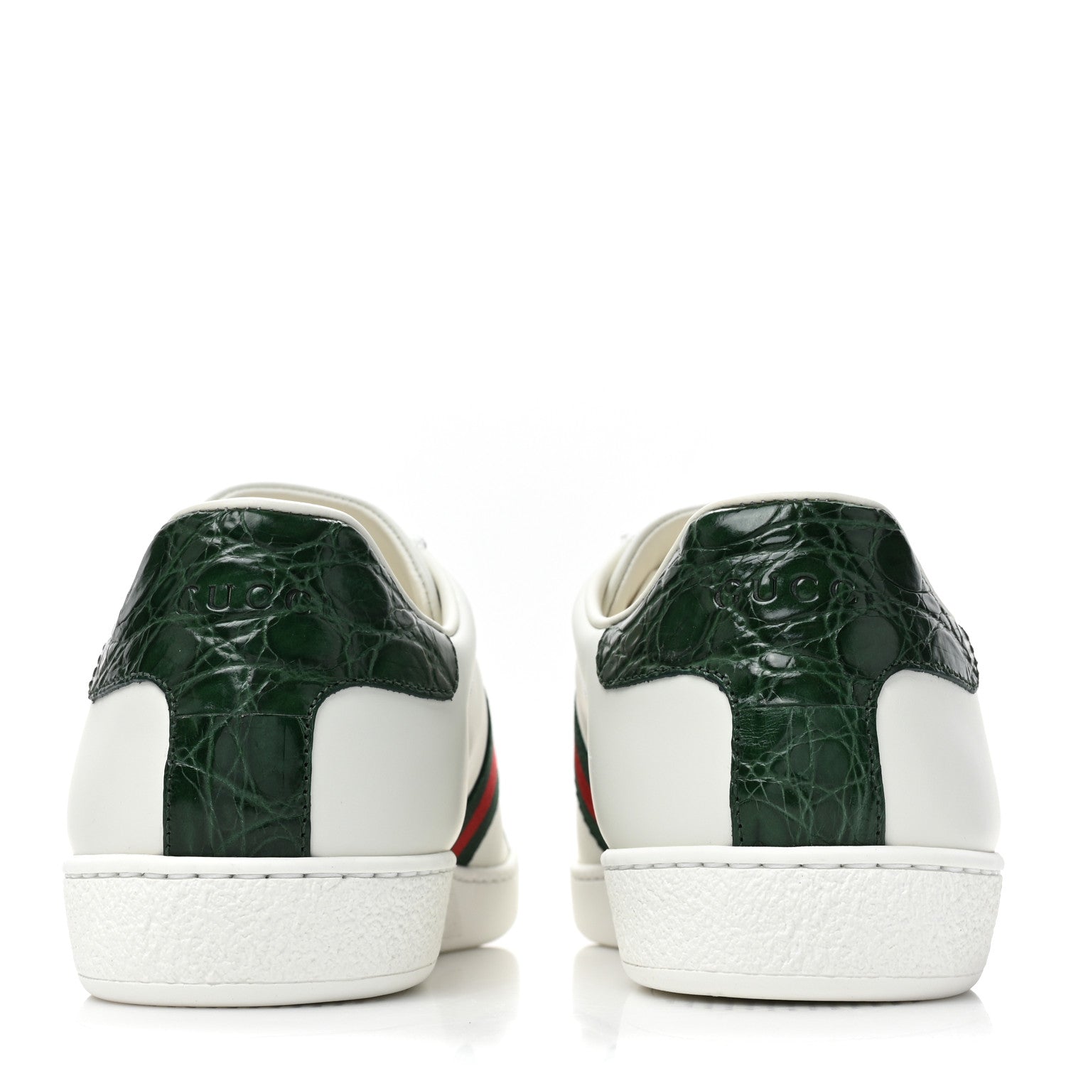Gucci Calfskin Crocodile Web Womens Ace Sneakers 41 White Green 5 of 10