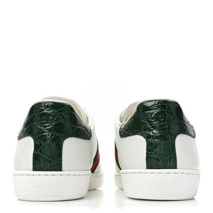 Gucci Calfskin Crocodile Web Womens Ace Sneakers 41 White Green 5 of 10