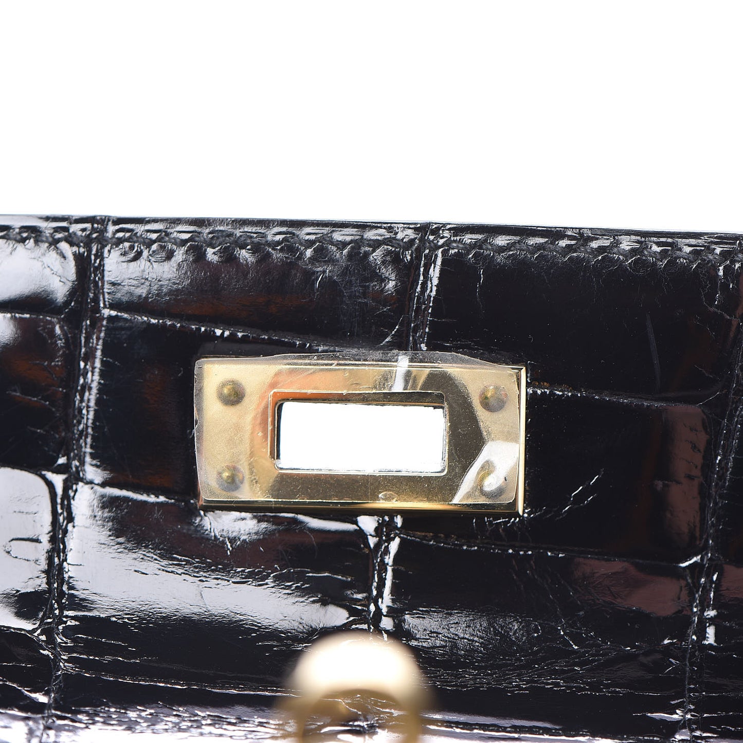 Shiny Niloticus Crocodile Kelly Cut Pochette Black