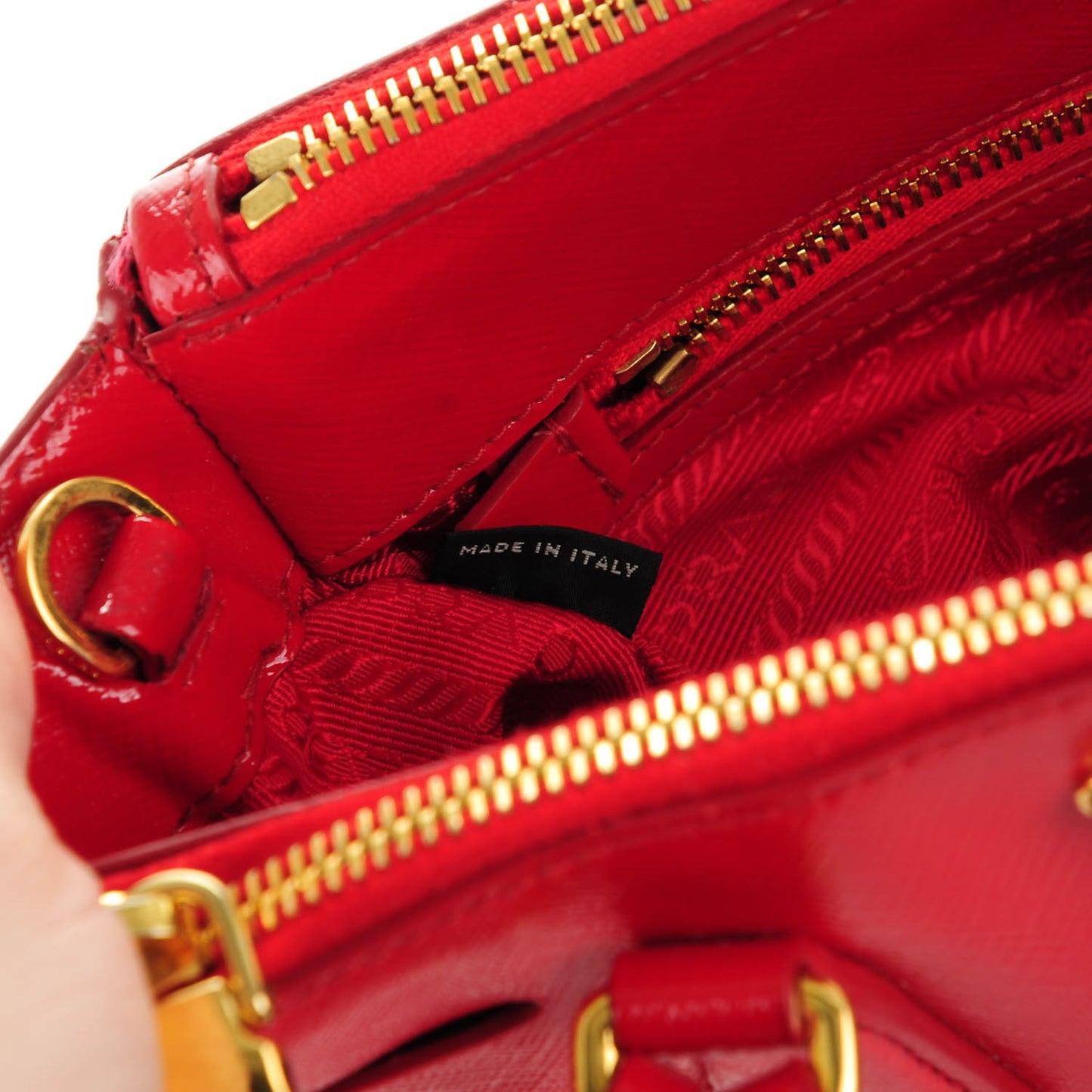 Saffiano Vernice Mini Galleria Double Zip Tote Rosso