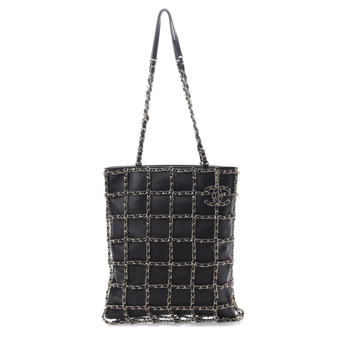 Lambskin Large Shopping Chain Tote Black