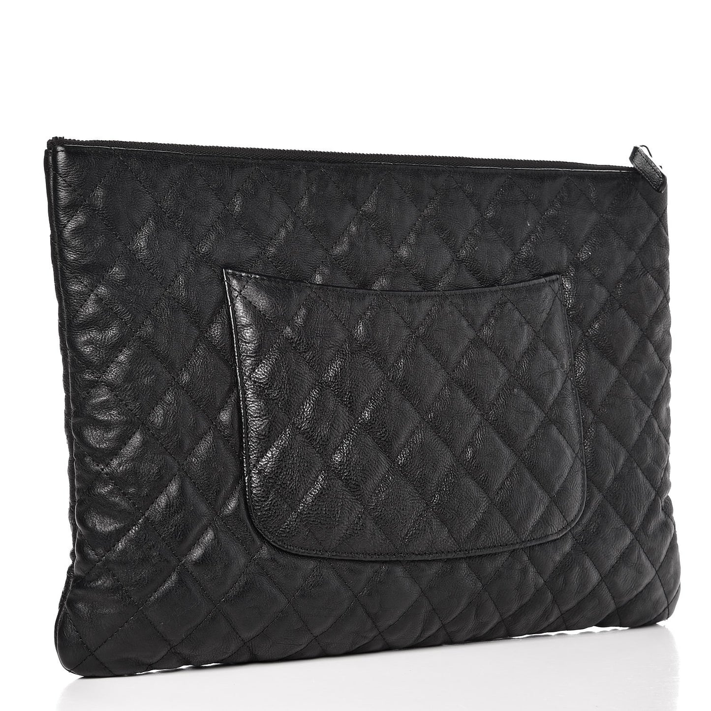 Crumpled Calfskin Quilted Large Cosmetic Case So Black