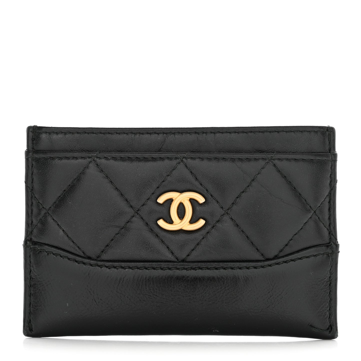 Aged Calfskin Quilted Gabrielle Card Holder Black