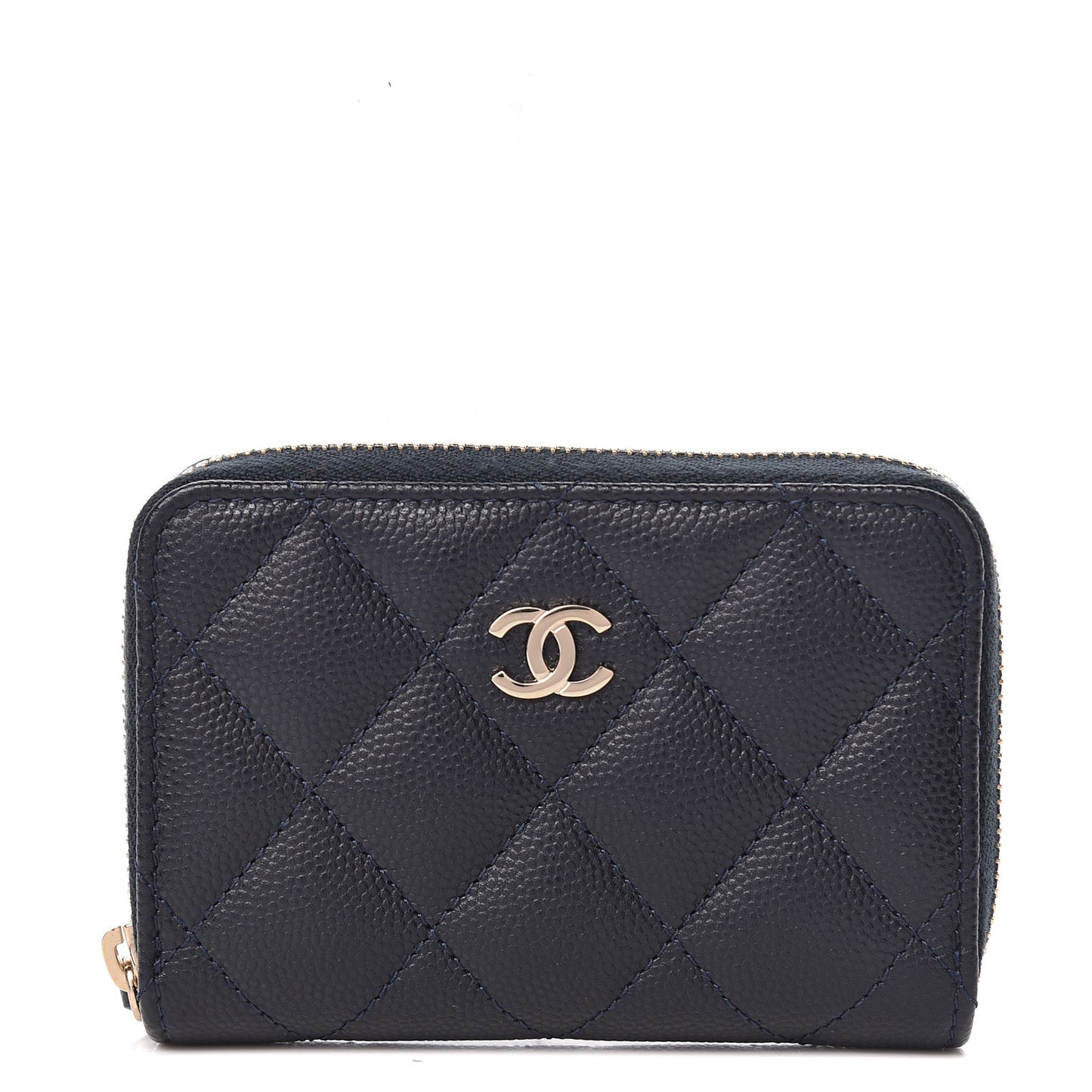 Caviar Quilted Zip Coin Purse Navy Blue