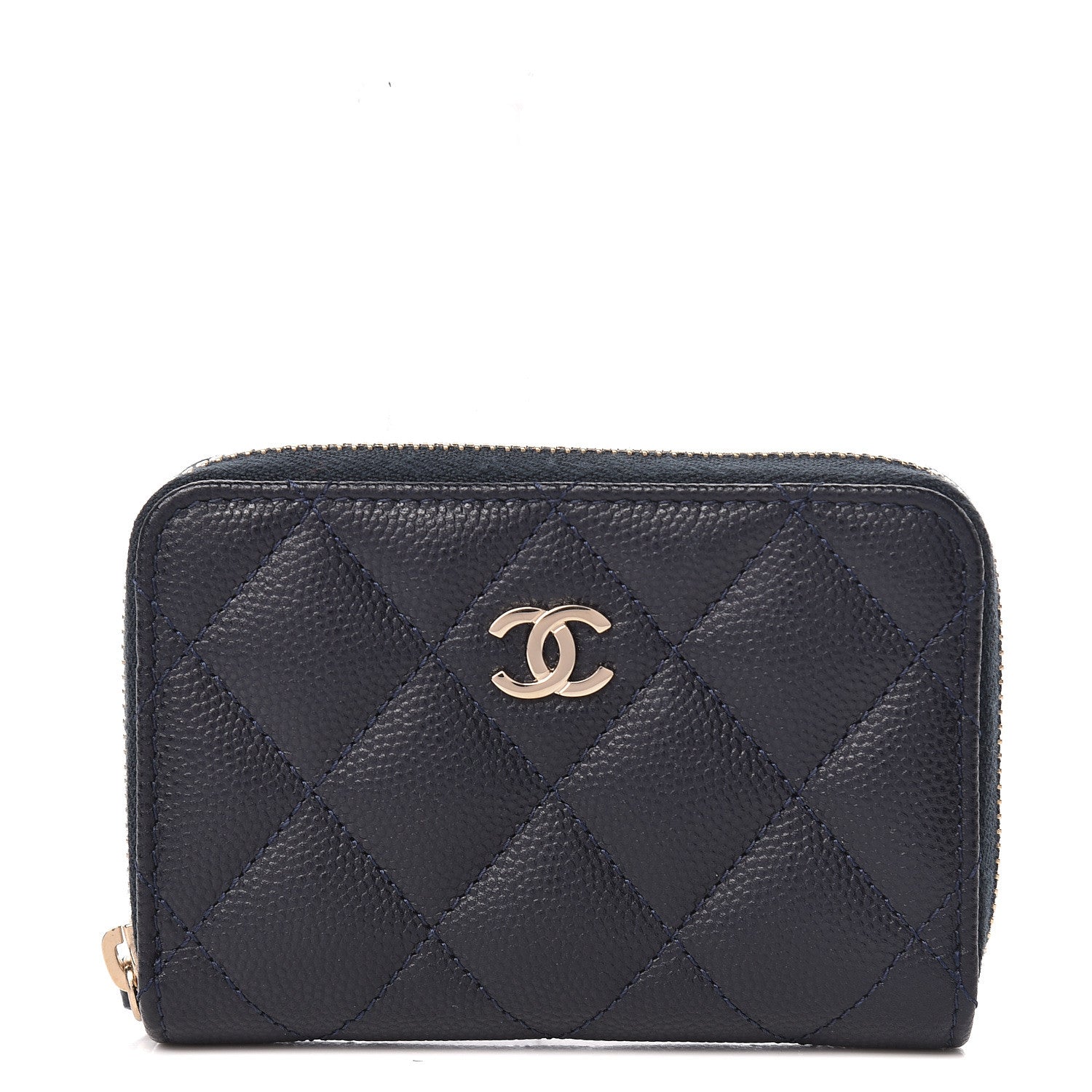 Chanel Caviar Quilted Zip Coin Purse Navy Blue 1 of 8