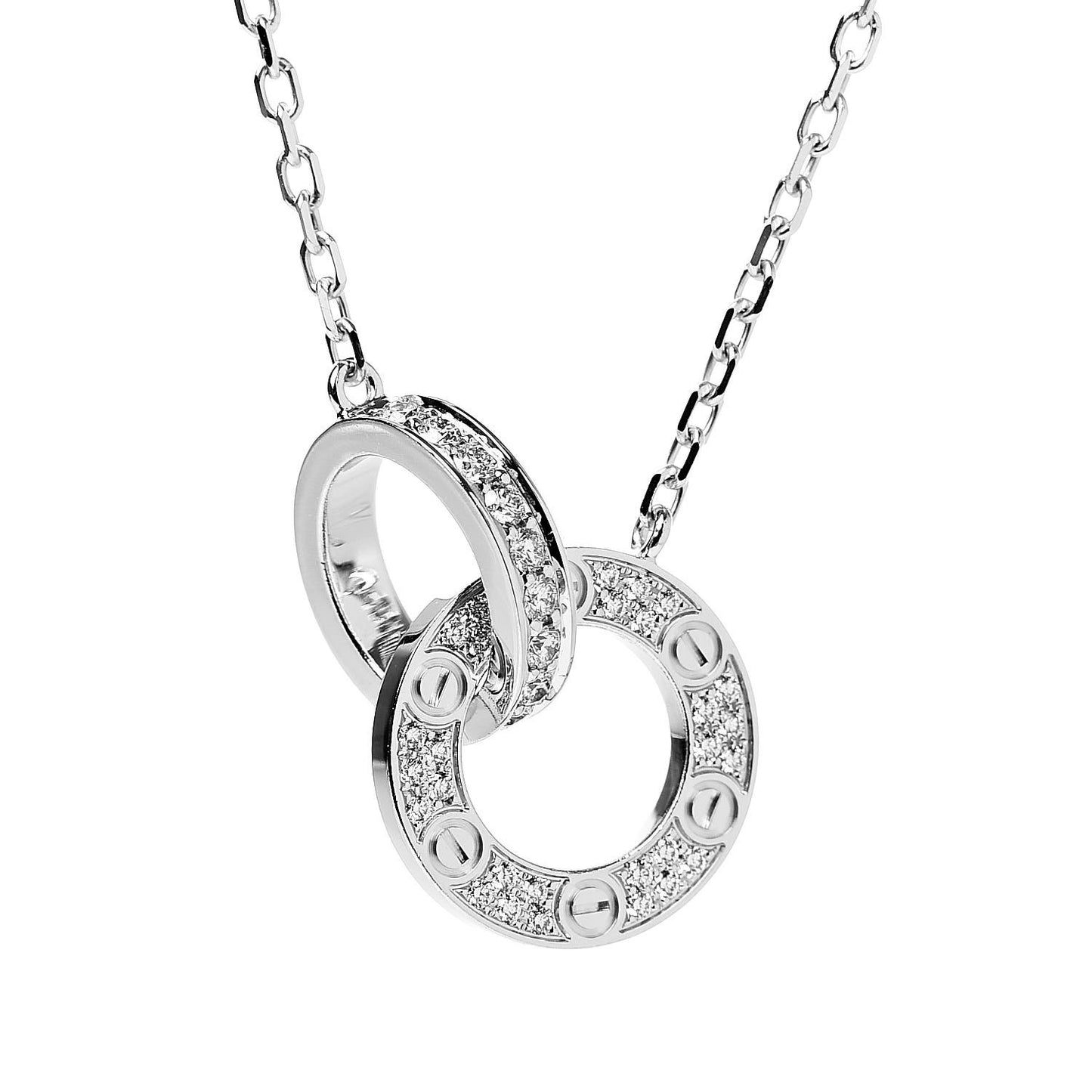 18K White Gold Diamond Interlocking LOVE Paved Necklace