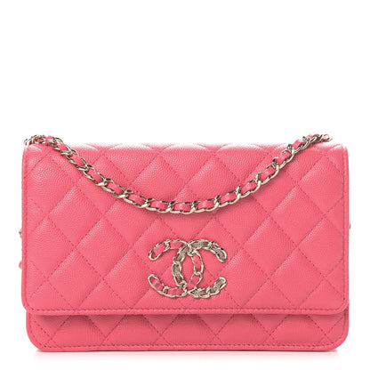 Chanel Caviar Quilted French New Wave Chain CC Wallet On Chain WOC Pink 1 of 27