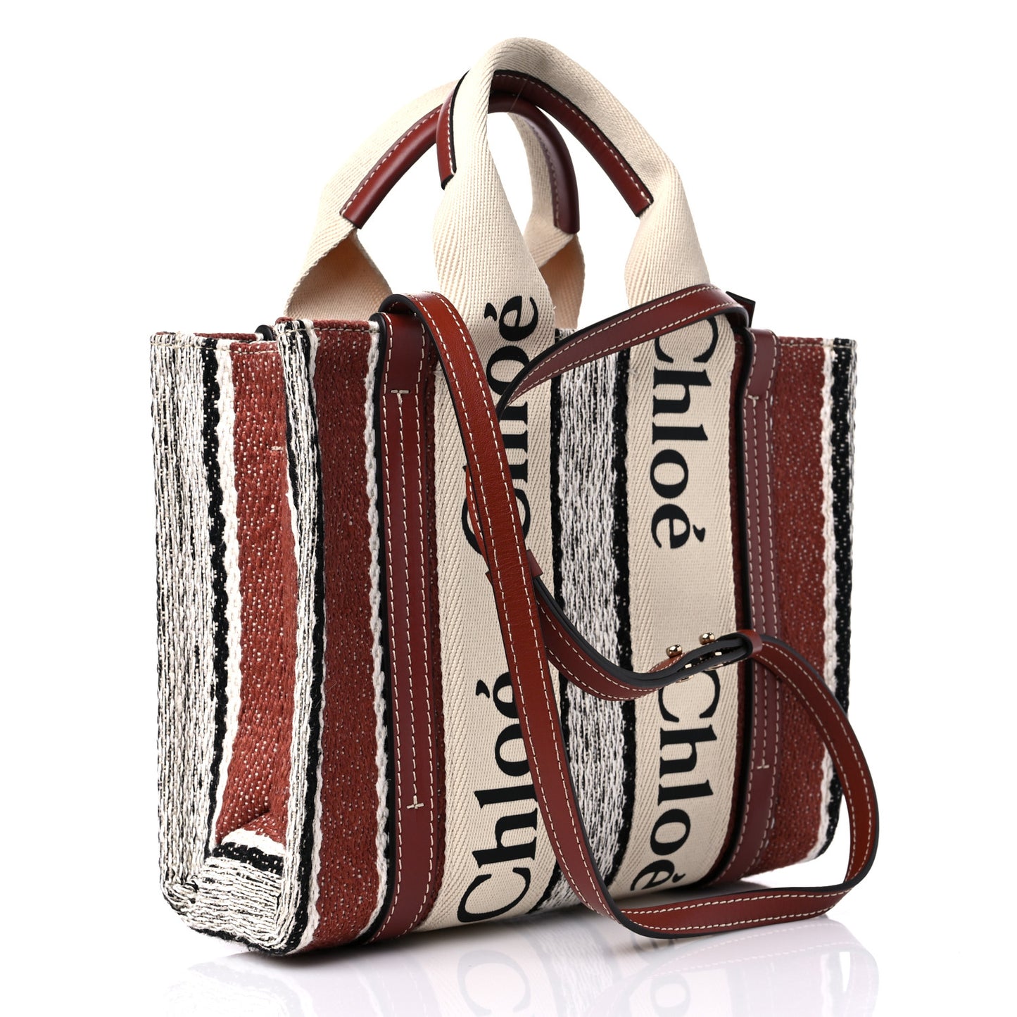Cotton Calfskin Small Woody Ribbon Tote Sepia Brown