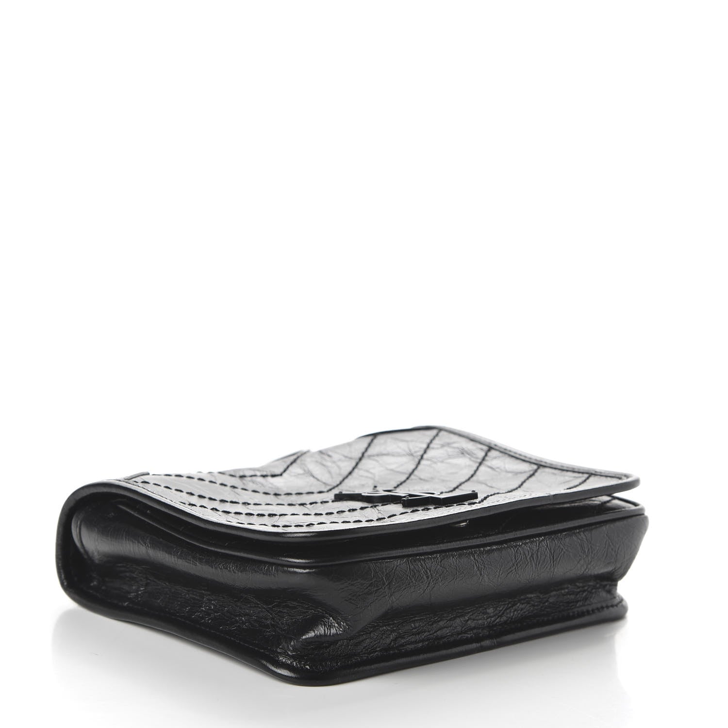 Saint Laurent Crinkled Calfskin Matelasse Monogram Niki Chain Wallet Black 4 of 9