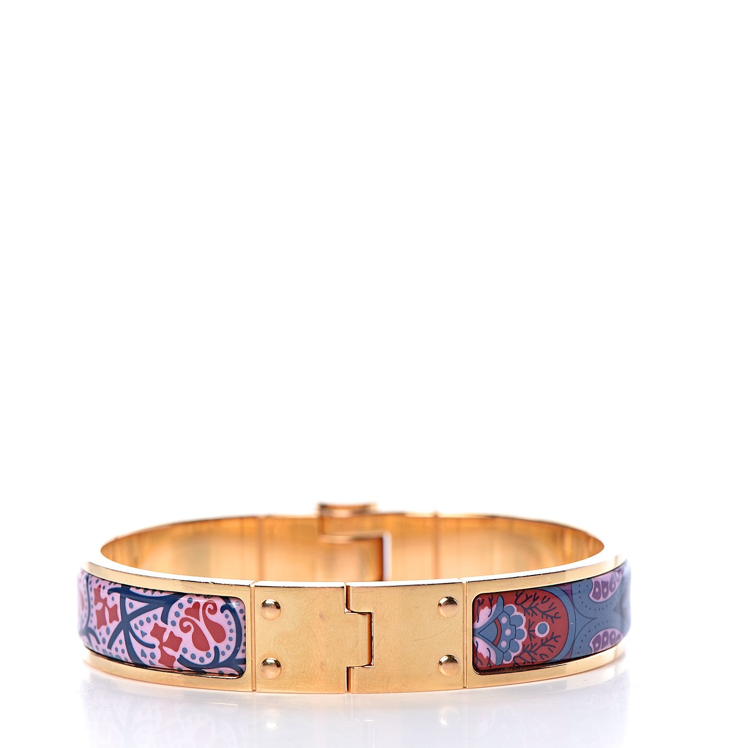 Hermes Enamel Printed Narrow Cachemire Fleuri Hinged Bracelet S Surnaturel 3 of 5