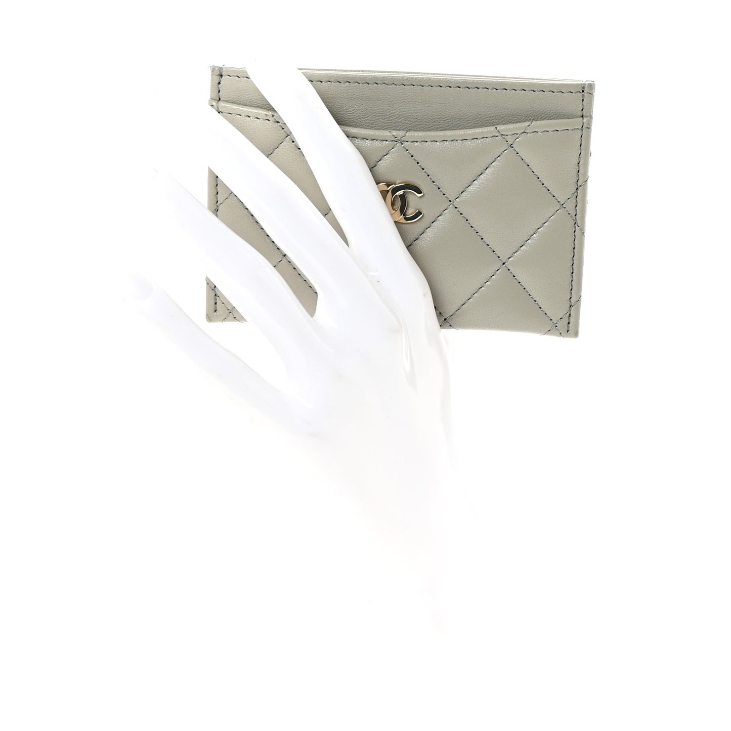 Lambskin Quilted Card Holder Grey