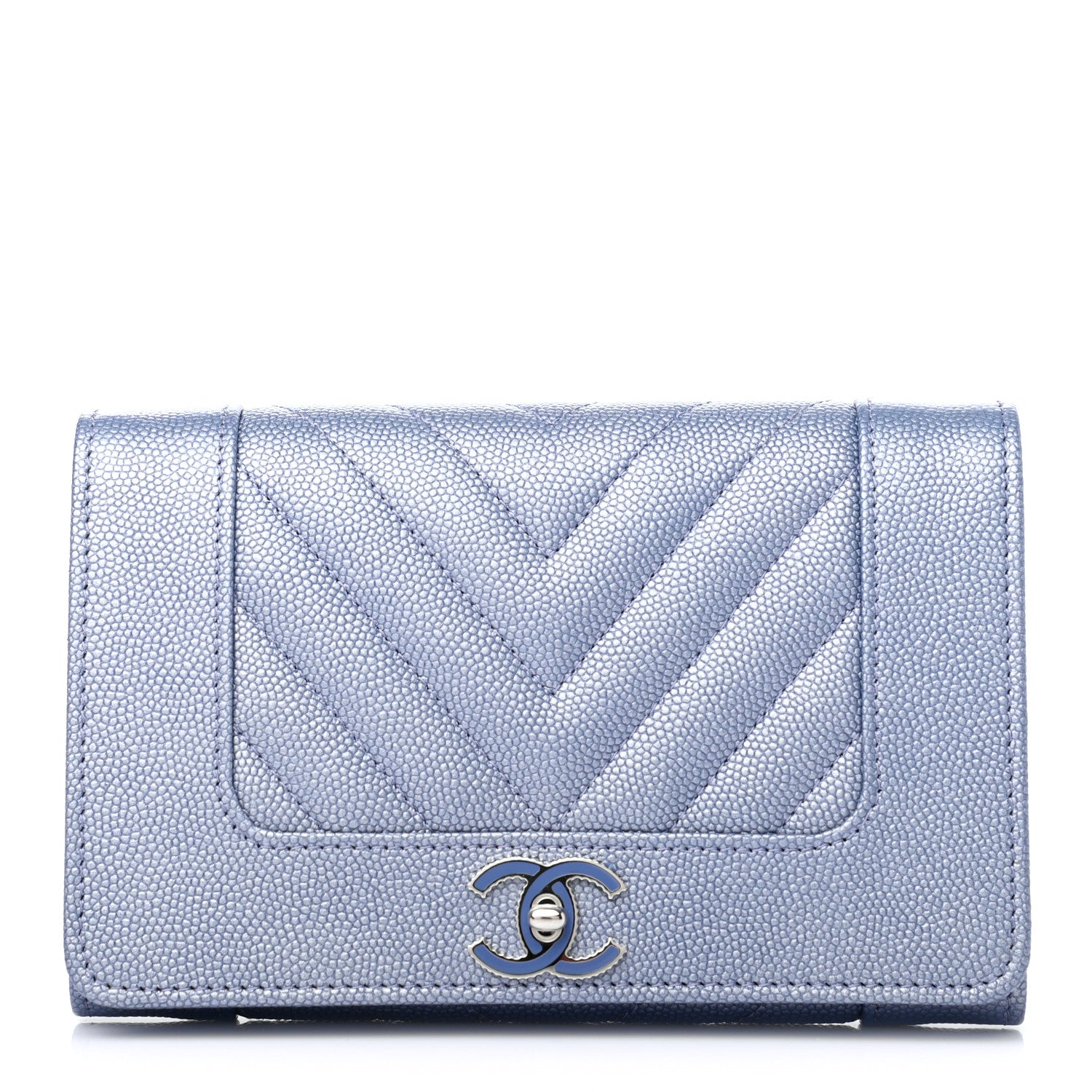 Chanel Metallic Caviar Chevron Quilted Mademoiselle Vintage Flap Wallet Blue 1 of 7